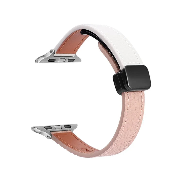 For Apple Watch Series 9 8 7 41mm / 6 5 4 SE (2023) SE (2022) SE 40mm / 3 2 1 38mm Magnetic Microfiber Leather Strap+Beige Apricot