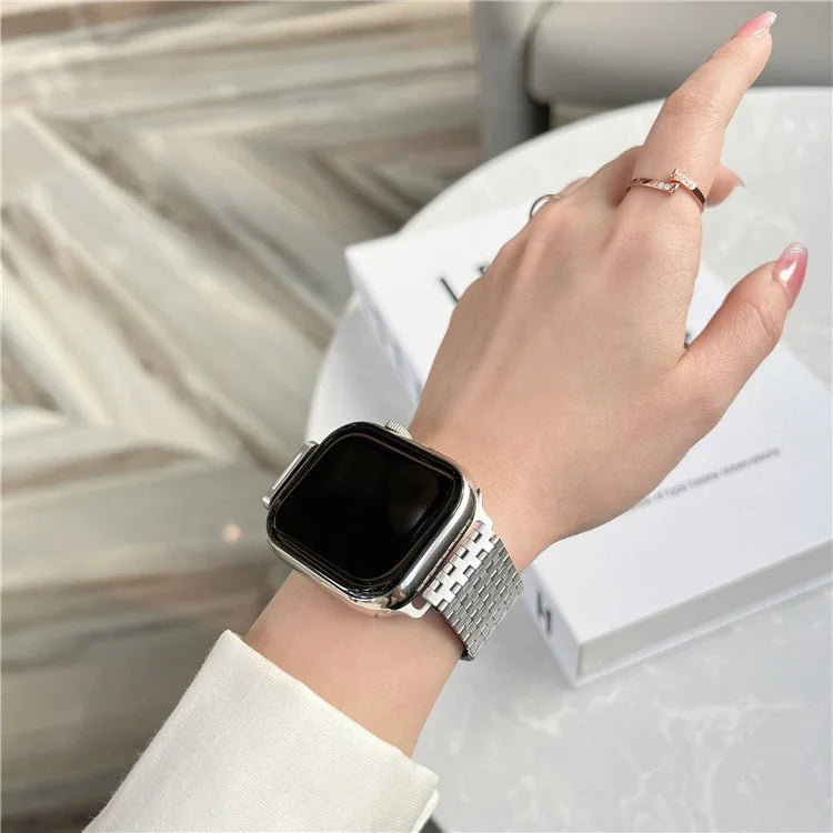 For Apple Watch Ultra 2 Ultra 49mm / 9 8 7 45mm / 6 5 4 SE (2023) SE (2022) SE 44mm / 3 2 1 42mm Magnetic Stainless Steel Band 9-Bead