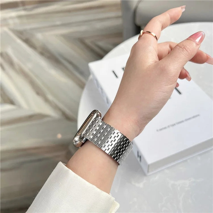 For Apple Watch Ultra 2 Ultra 49mm / 9 8 7 45mm / 6 5 4 SE (2023) SE (2022) SE 44mm / 3 2 1 42mm Magnetic Stainless Steel Band 9-Bead