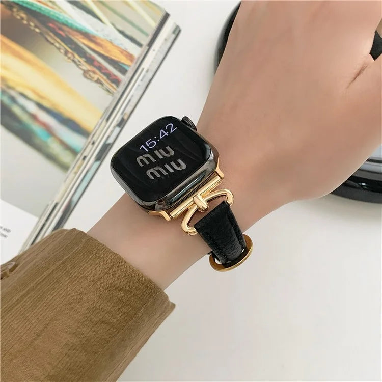 For Apple Watch Ultra 2 Ultra 49mm / 9 8 7 45mm / 6 5 4 SE (2023) SE (2022) SE 44mm / 3 2 1 42mm Slim Genuine Cow Leather Watch Band