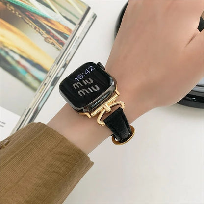 For Apple Watch Ultra 2 Ultra 49mm / 9 8 7 45mm / 6 5 4 SE (2023) SE (2022) SE 44mm / 3 2 1 42mm Slim Genuine Cow Leather Watch Band