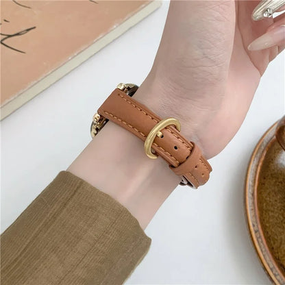 For Apple Watch Ultra 2 Ultra 49mm / 9 8 7 45mm / 6 5 4 SE (2023) SE (2022) SE 44mm / 3 2 1 42mm Slim Genuine Cow Leather Watch Band