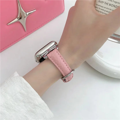 For Apple Watch Ultra 2 Ultra 49mm / 9 8 7 45mm / 6 5 4 SE (2023) SE (2022) SE 44mm / 3 2 1 42mm Slim Genuine Cow Leather Watch Band