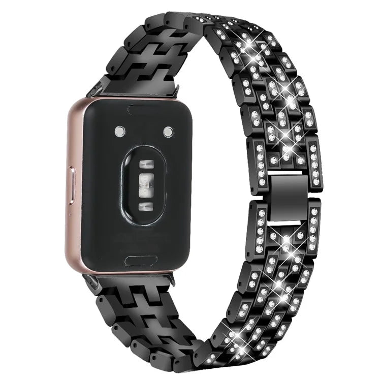 For Samsung Galaxy Fit3 SM-R390 Metal Watch Band Rhinestone Decor 5-Bead Wrist Strap