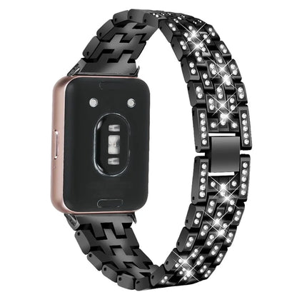 For Samsung Galaxy Fit3 SM-R390 Metal Watch Band Rhinestone Decor 5-Bead Wrist Strap