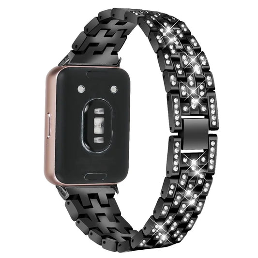 For Samsung Galaxy Fit3 SM-R390 Metal Watch Band Rhinestone Decor 5-Bead Wrist Strap