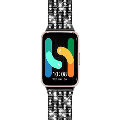 For Samsung Galaxy Fit3 SM-R390 Metal Watch Band Rhinestone Decor 5-Bead Wrist Strap