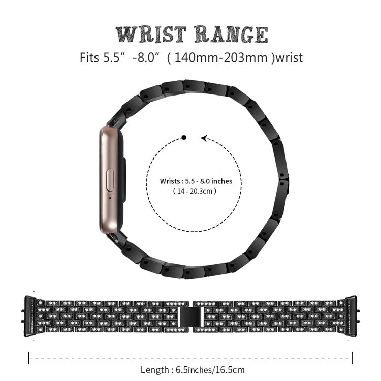 For Samsung Galaxy Fit3 SM-R390 Metal Watch Band Rhinestone Decor 5-Bead Wrist Strap