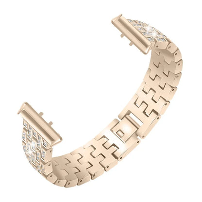 For Samsung Galaxy Fit3 SM-R390 Metal Watch Band Rhinestone Decor 5-Bead Wrist Strap