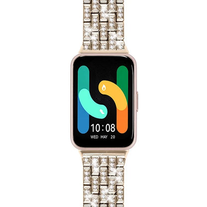 For Samsung Galaxy Fit3 SM-R390 Metal Watch Band Rhinestone Decor 5-Bead Wrist Strap