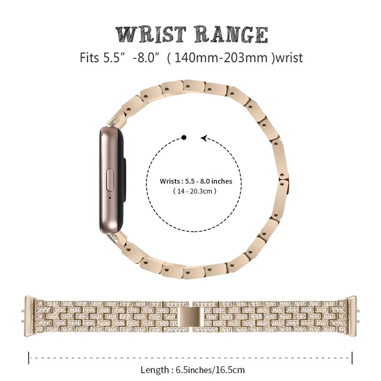 For Samsung Galaxy Fit3 SM-R390 Metal Watch Band Rhinestone Decor 5-Bead Wrist Strap
