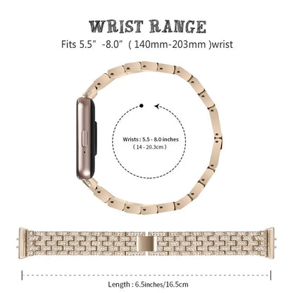 For Samsung Galaxy Fit3 SM-R390 Metal Watch Band Rhinestone Decor 5-Bead Wrist Strap