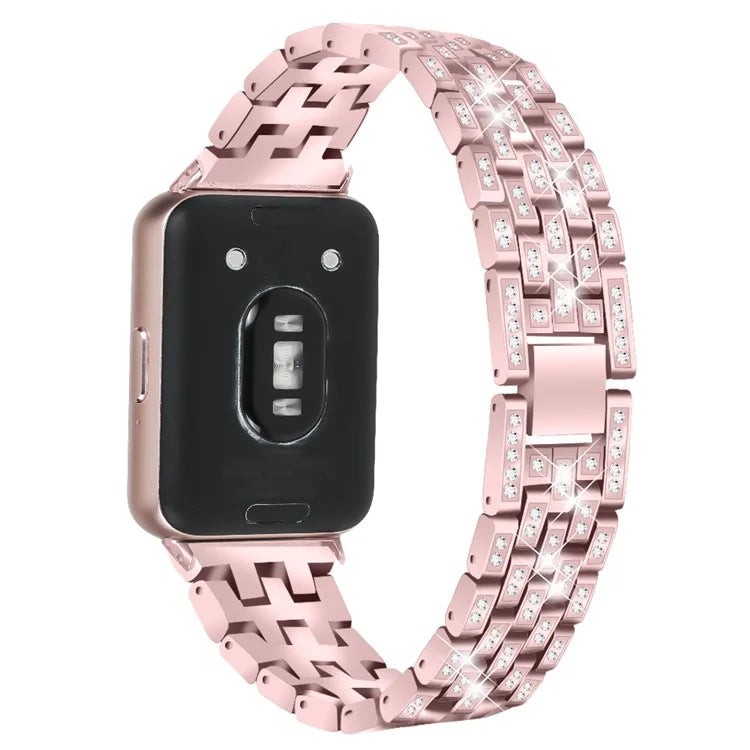 For Samsung Galaxy Fit3 SM-R390 Metal Watch Band Rhinestone Decor 5-Bead Wrist Strap