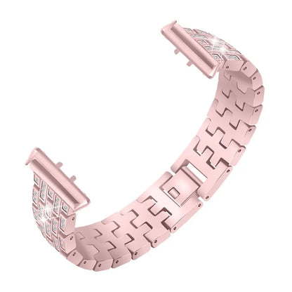 For Samsung Galaxy Fit3 SM-R390 Metal Watch Band Rhinestone Decor 5-Bead Wrist Strap