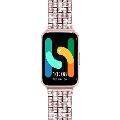 For Samsung Galaxy Fit3 SM-R390 Metal Watch Band Rhinestone Decor 5-Bead Wrist Strap
