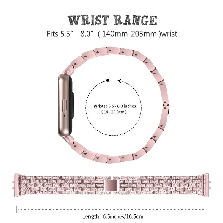 For Samsung Galaxy Fit3 SM-R390 Metal Watch Band Rhinestone Decor 5-Bead Wrist Strap