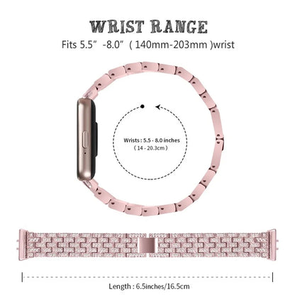 For Samsung Galaxy Fit3 SM-R390 Metal Watch Band Rhinestone Decor 5-Bead Wrist Strap