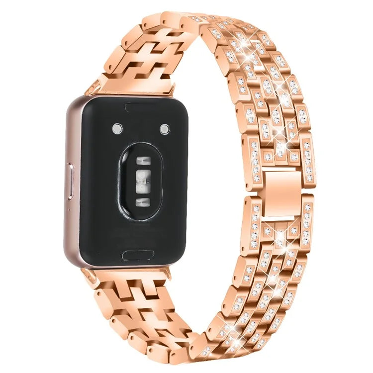 For Samsung Galaxy Fit3 SM-R390 Metal Watch Band Rhinestone Decor 5-Bead Wrist Strap