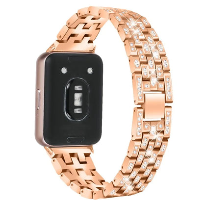 For Samsung Galaxy Fit3 SM-R390 Metal Watch Band Rhinestone Decor 5-Bead Wrist Strap