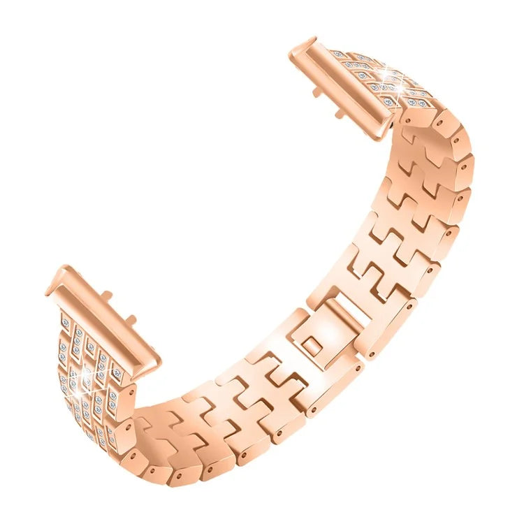 For Samsung Galaxy Fit3 SM-R390 Metal Watch Band Rhinestone Decor 5-Bead Wrist Strap