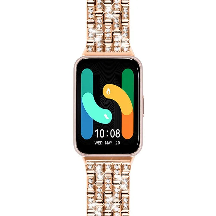 For Samsung Galaxy Fit3 SM-R390 Metal Watch Band Rhinestone Decor 5-Bead Wrist Strap