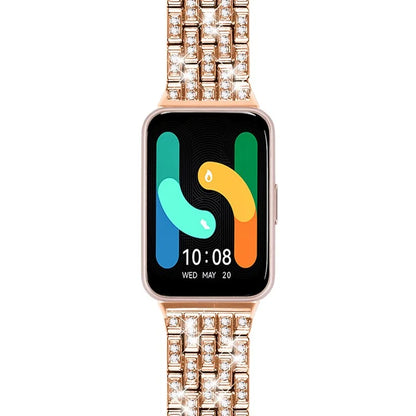 For Samsung Galaxy Fit3 SM-R390 Metal Watch Band Rhinestone Decor 5-Bead Wrist Strap