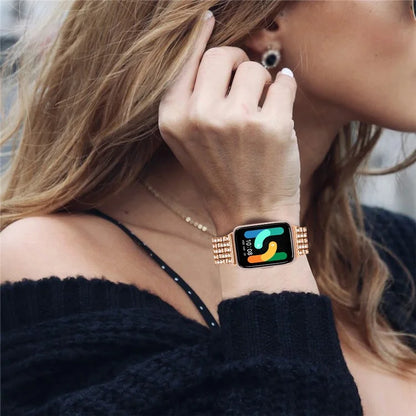 For Samsung Galaxy Fit3 SM-R390 Metal Watch Band Rhinestone Decor 5-Bead Wrist Strap