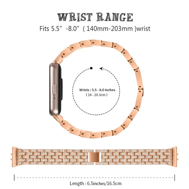 For Samsung Galaxy Fit3 SM-R390 Metal Watch Band Rhinestone Decor 5-Bead Wrist Strap