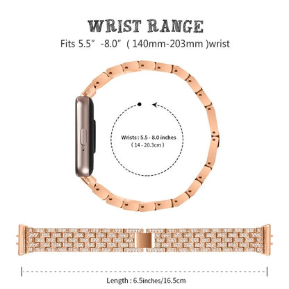 For Samsung Galaxy Fit3 SM-R390 Metal Watch Band Rhinestone Decor 5-Bead Wrist Strap