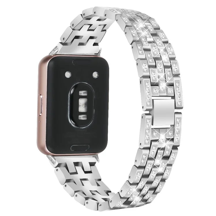 For Samsung Galaxy Fit3 SM-R390 Metal Watch Band Rhinestone Decor 5-Bead Wrist Strap