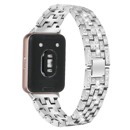For Samsung Galaxy Fit3 SM-R390 Metal Watch Band Rhinestone Decor 5-Bead Wrist Strap