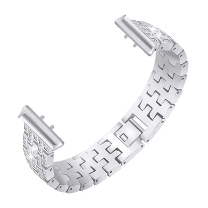 For Samsung Galaxy Fit3 SM-R390 Metal Watch Band Rhinestone Decor 5-Bead Wrist Strap