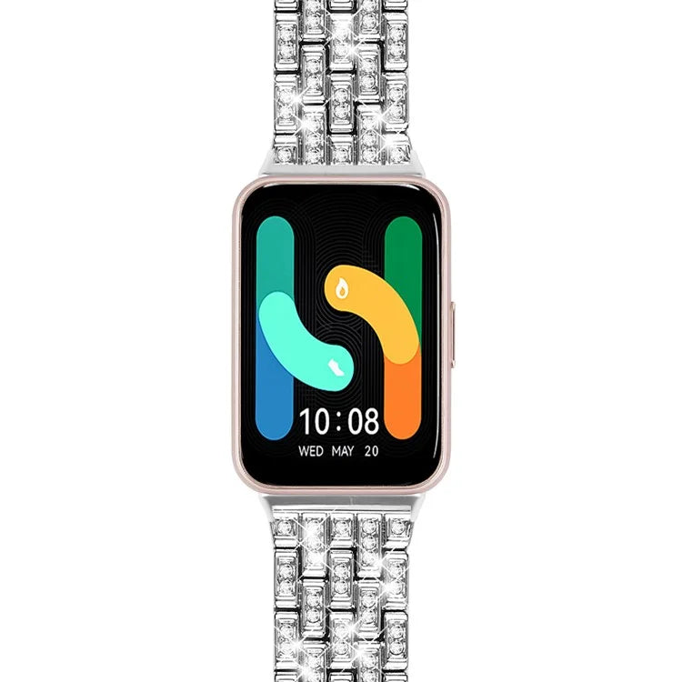 For Samsung Galaxy Fit3 SM-R390 Metal Watch Band Rhinestone Decor 5-Bead Wrist Strap