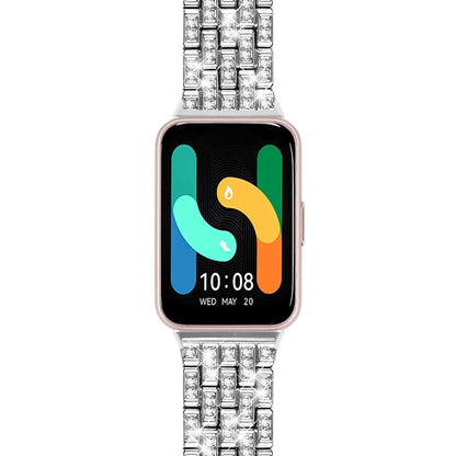 For Samsung Galaxy Fit3 SM-R390 Metal Watch Band Rhinestone Decor 5-Bead Wrist Strap