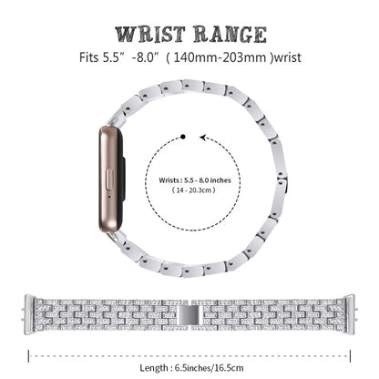 For Samsung Galaxy Fit3 SM-R390 Metal Watch Band Rhinestone Decor 5-Bead Wrist Strap