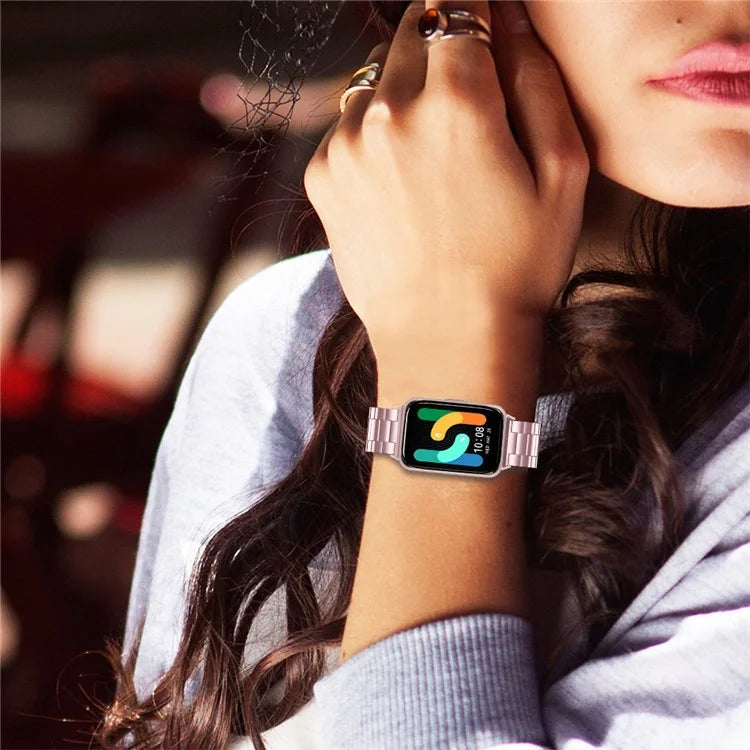 For Samsung Galaxy Fit3 SM-R390 Stainless Steel 3 Beads Wrist Band Replacement Smartwatch Strap