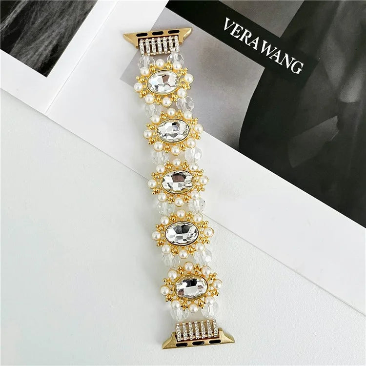 For Apple Watch Series 9 8 7 41mm  /  6 5 4 SE (2023) SE (2022) SE 40mm  /  3 2 1 38mm Wrist Strap Beaded Pearl Decor Watchband
