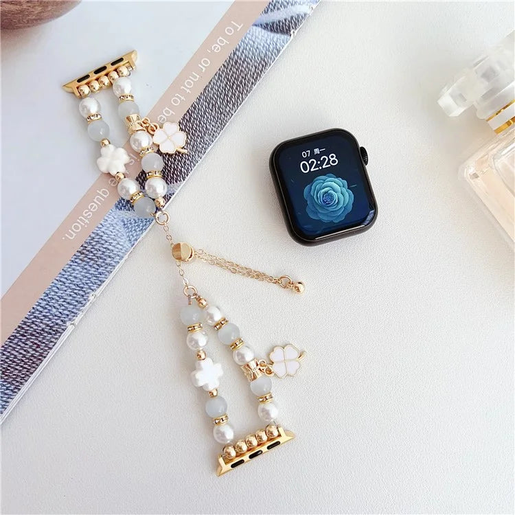 For Apple Watch Series 9 8 7 41mm / 6 5 4 SE (2023) SE (2022) SE 40mm / 3 2 1 38mm Clover Strap Beaded Bracelet Band