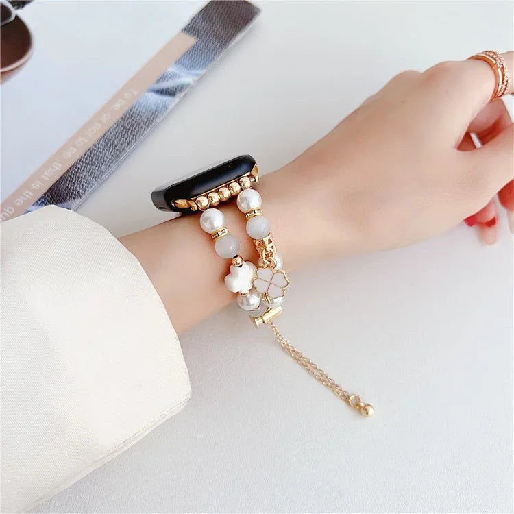 For Apple Watch Series 9 8 7 41mm / 6 5 4 SE (2023) SE (2022) SE 40mm / 3 2 1 38mm Clover Strap Beaded Bracelet Band