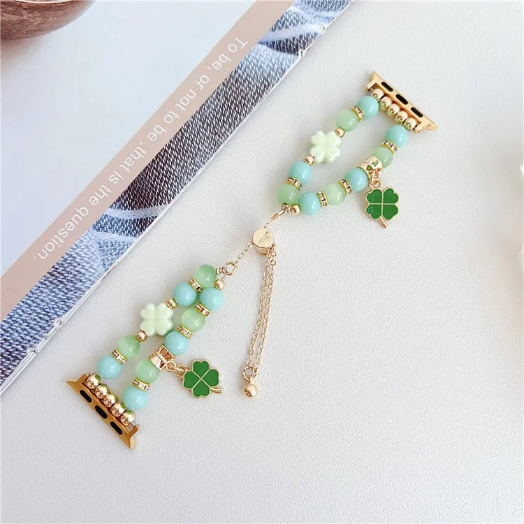 For Apple Watch Series 9 8 7 41mm / 6 5 4 SE (2023) SE (2022) SE 40mm / 3 2 1 38mm Clover Strap Beaded Bracelet Band