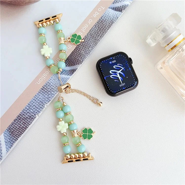 For Apple Watch Series 9 8 7 41mm / 6 5 4 SE (2023) SE (2022) SE 40mm / 3 2 1 38mm Clover Strap Beaded Bracelet Band