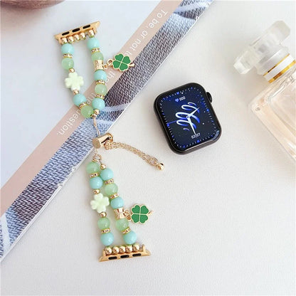 For Apple Watch Series 9 8 7 41mm / 6 5 4 SE (2023) SE (2022) SE 40mm / 3 2 1 38mm Clover Strap Beaded Bracelet Band