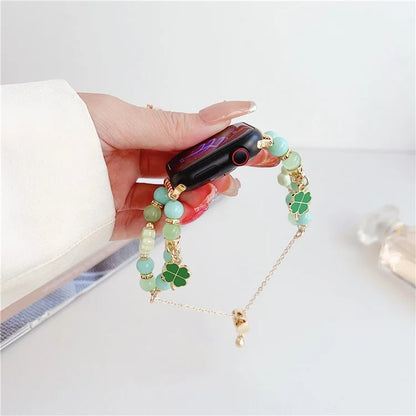 For Apple Watch Series 9 8 7 41mm / 6 5 4 SE (2023) SE (2022) SE 40mm / 3 2 1 38mm Clover Strap Beaded Bracelet Band