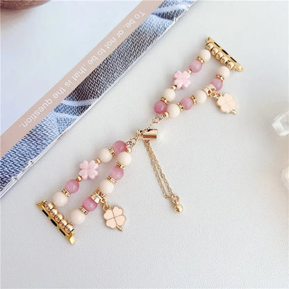 For Apple Watch Series 9 8 7 41mm / 6 5 4 SE (2023) SE (2022) SE 40mm / 3 2 1 38mm Clover Strap Beaded Bracelet Band