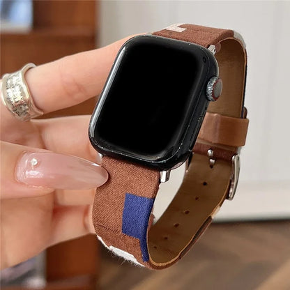 For Apple Watch Series 9 8 7 41mm / 6 5 4 SE (2023) SE (2022) SE 40mm / 3 2 1 38mm Strap Denim+PU Leather Watch Band