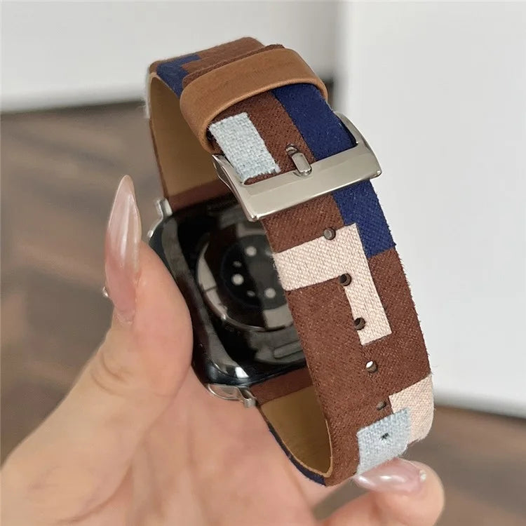 For Apple Watch Series 9 8 7 41mm / 6 5 4 SE (2023) SE (2022) SE 40mm / 3 2 1 38mm Strap Denim+PU Leather Watch Band