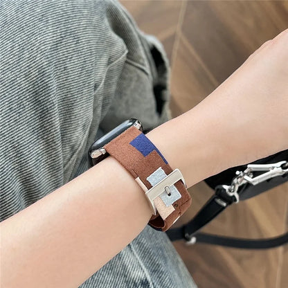 For Apple Watch Series 9 8 7 41mm / 6 5 4 SE (2023) SE (2022) SE 40mm / 3 2 1 38mm Strap Denim+PU Leather Watch Band