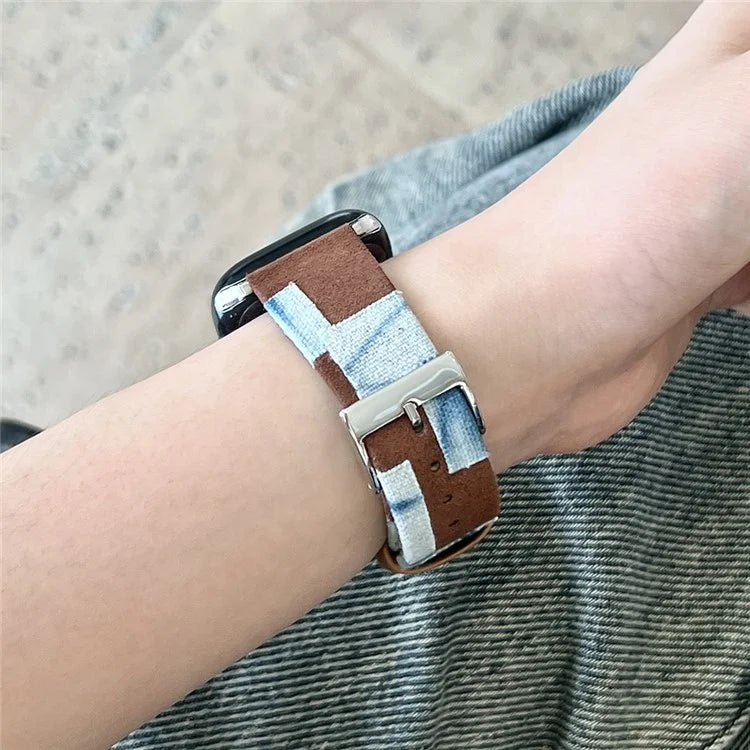 For Apple Watch Ultra 2 Ultra 49mm / 9 8 7 45mm / 6 5 4 SE (2023) SE (2022) SE 44mm / 3 2 1 42mm Denim+PU Leather Wrist Band