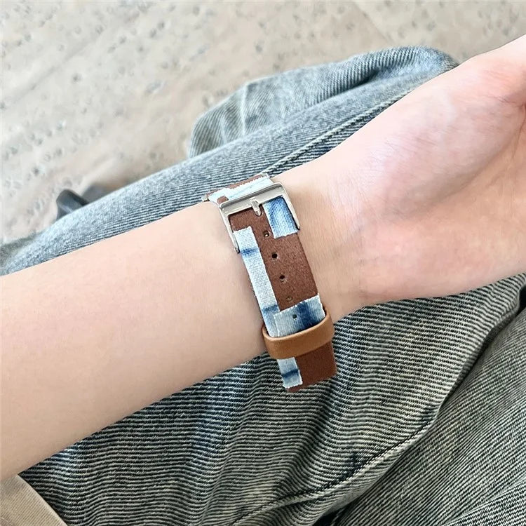 For Apple Watch Ultra 2 Ultra 49mm / 9 8 7 45mm / 6 5 4 SE (2023) SE (2022) SE 44mm / 3 2 1 42mm Denim+PU Leather Wrist Band