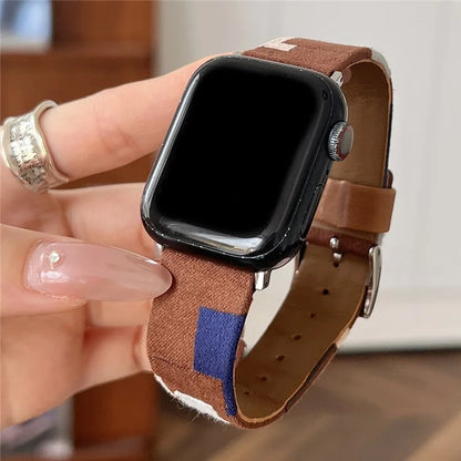 For Apple Watch Ultra 2 Ultra 49mm / 9 8 7 45mm / 6 5 4 SE (2023) SE (2022) SE 44mm / 3 2 1 42mm Denim+PU Leather Wrist Band